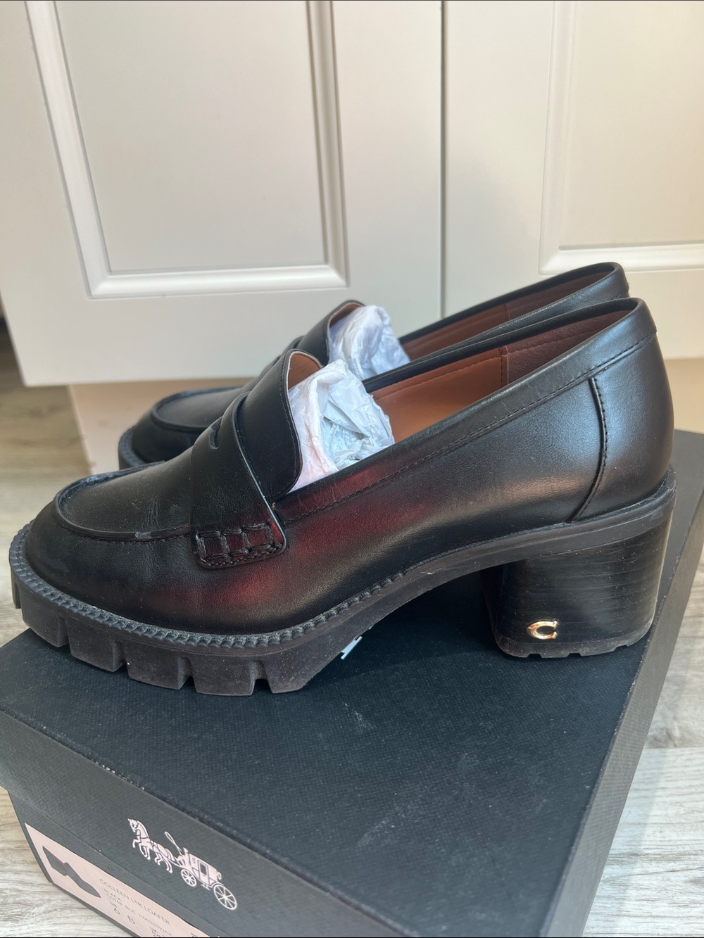 COACH Black Leather Penny Loafers for Women - Picture 3 of 9